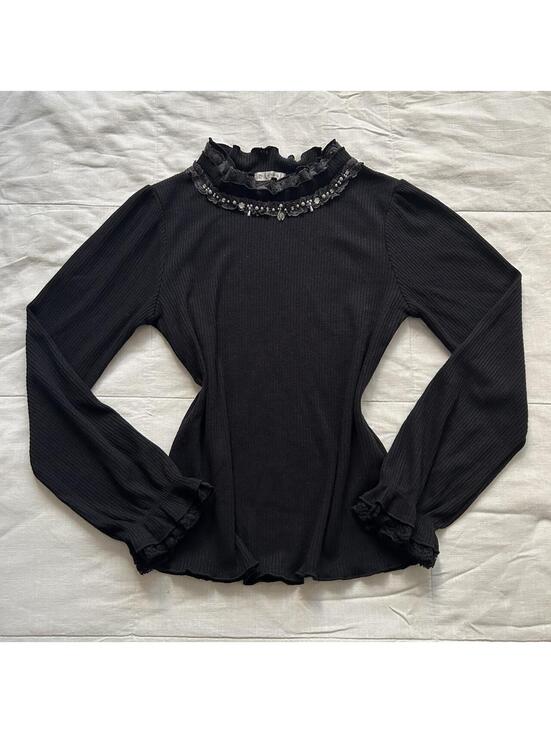 Axes Femme Tops - Axes Femme Black Beaded Lace High Neck Knit Top Goth Size M Japan